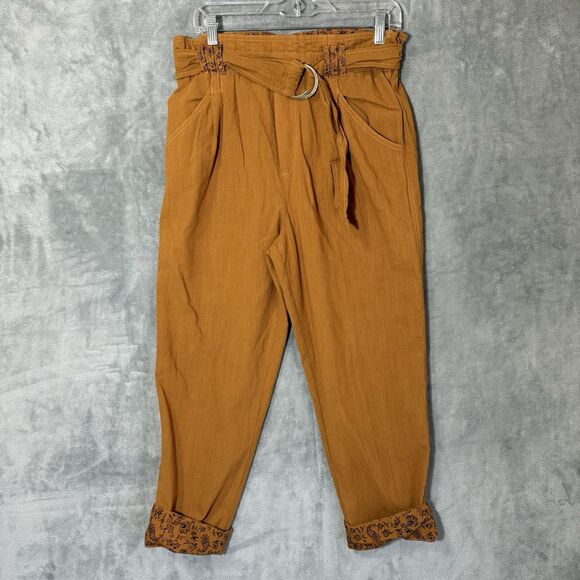 Anthropologie Pants Small Yellow Marigold Paper Bag Waist Belted Malin Cuffed - Picture 2 of 12